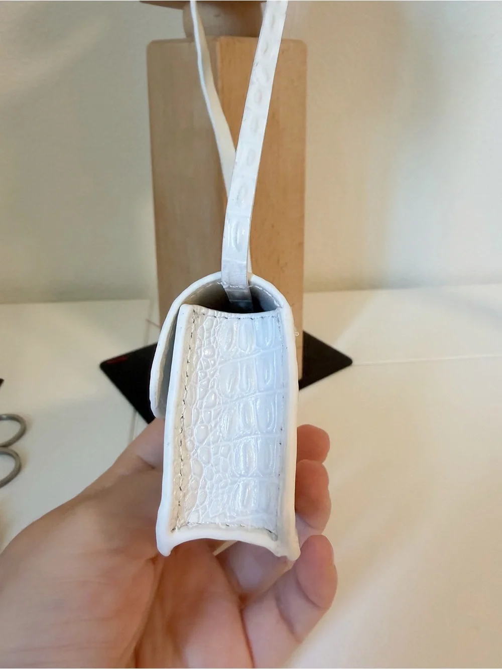Genuine Leather White Gray Croc Embossed Mini Bag Charm
